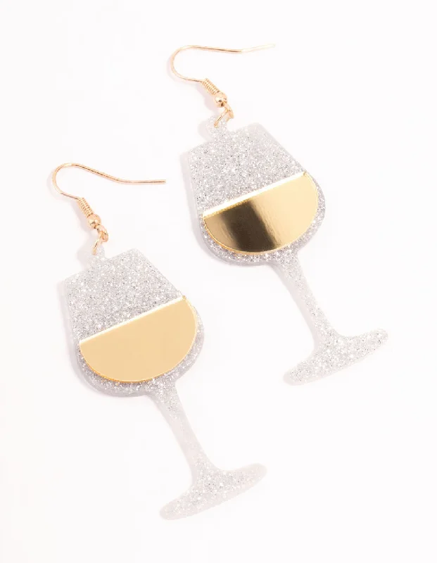 Gym Drop Earrings for Active-Glitter Wine Glass Acrylic Drop Earrings