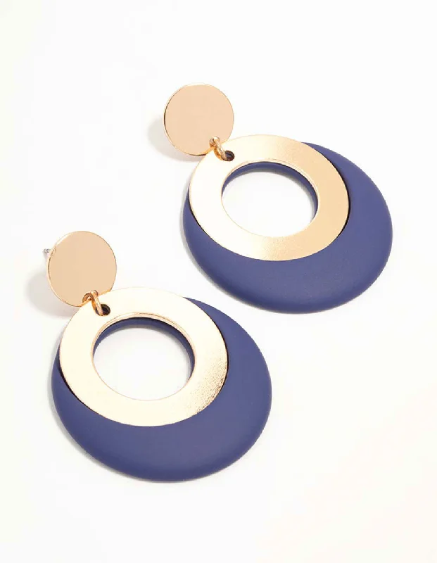 Moonstone Drop Earrings for Dreamy-Gold & Blue Acrylic Disc & Circle Drop Earrings