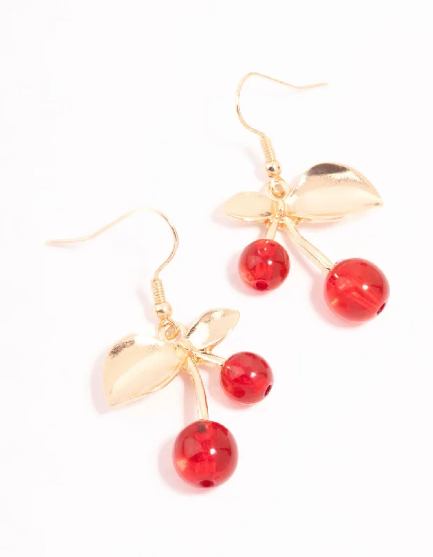 Steampunk Drop Earrings for Industrial-Gold Cherry Drop Earrings