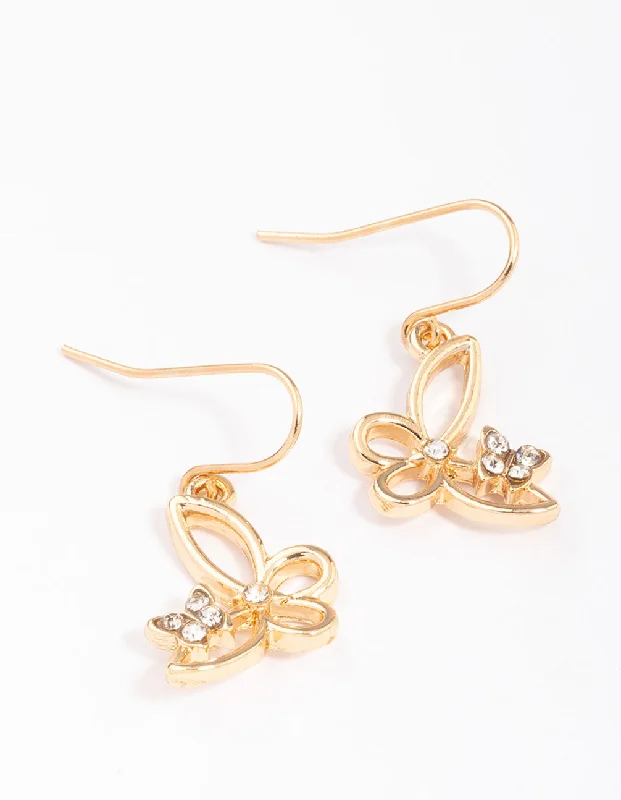 Free-Spirited Drop Earrings for Bohemian-Gold Diamante Cut Butterfly Drop Earrings