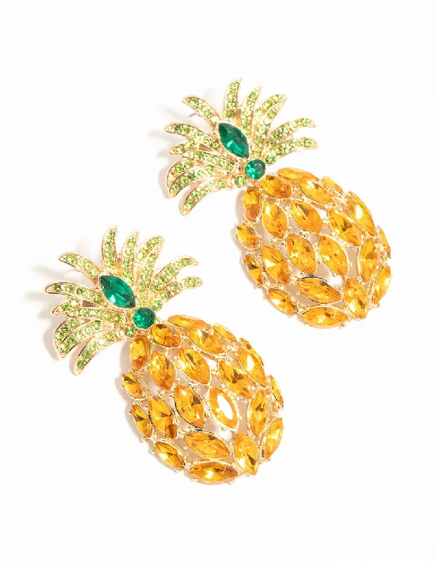 Adjustable Drop Earrings for Custom-Gold Diamante Pineapple Drop Earrings