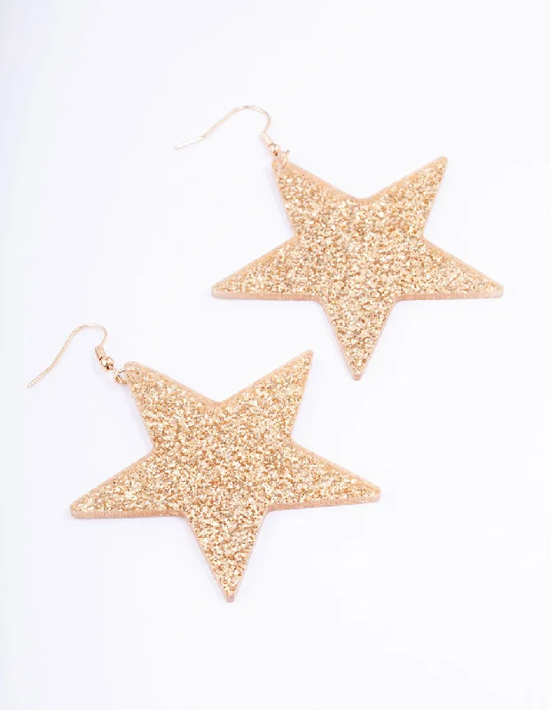 Celtic Drop Earrings for Heritage-Gold Glittery Star Drop Earrings