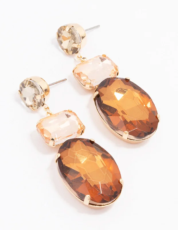 Silver Drop Earrings for Classic-Gold Molten Amber Stone Statement Drop Earrings