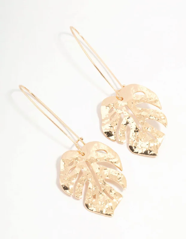 Sophisticated Drop Earrings for Elegant-Gold Monstera Leaf Drop Earrings