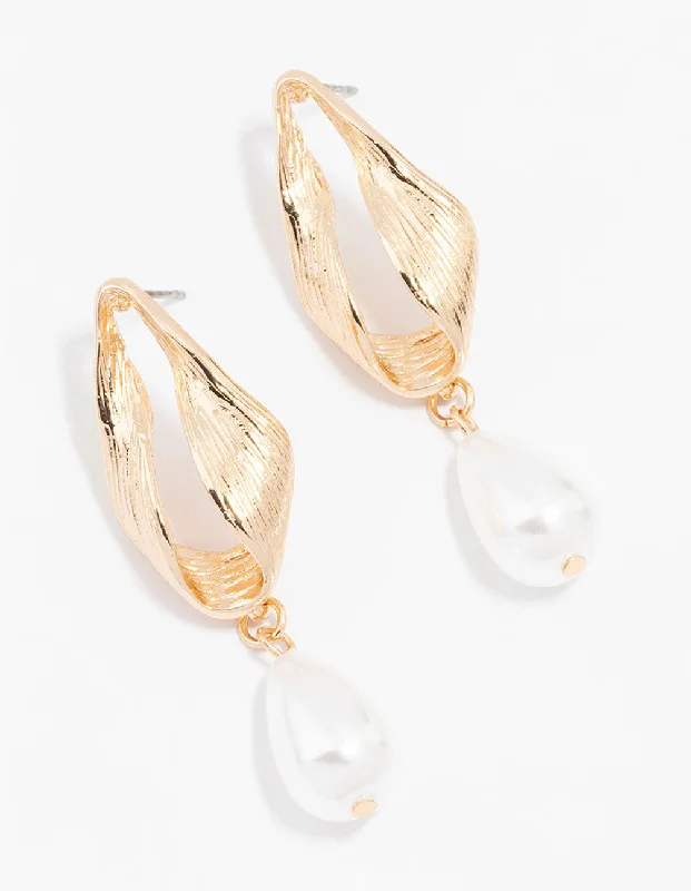 Waterproof Drop Earrings for Practical-Gold Oval Pearl Drop Earrings