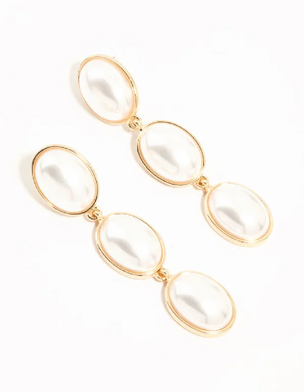 Wedding Drop Earrings for Bridal-Gold Pearl Drop Earrings