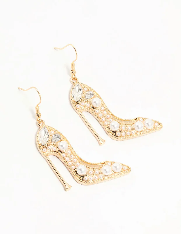 Small Drop Earrings for Delicate-Gold Pearl Heels Drop Earrings