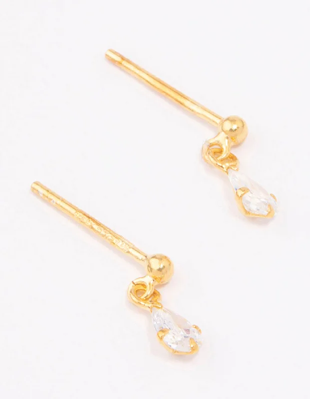 Rose Gold Drop Earrings for Romantic-Gold Plated Sterling Silver Pear Cubic Zirconia Drop Earrings