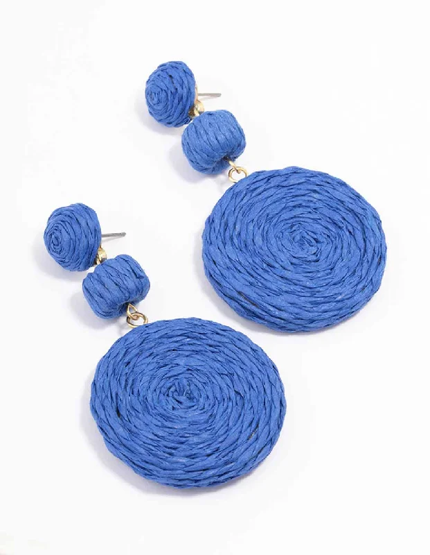 Iolite Drop Earrings for Blue-Gold Raffia Triple Disc Drop Earrings