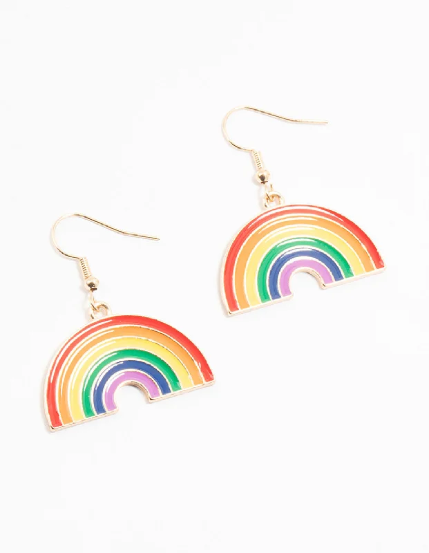 Large Drop Earrings for Statement-Gold Rainbow Acrylic Drop Earrings