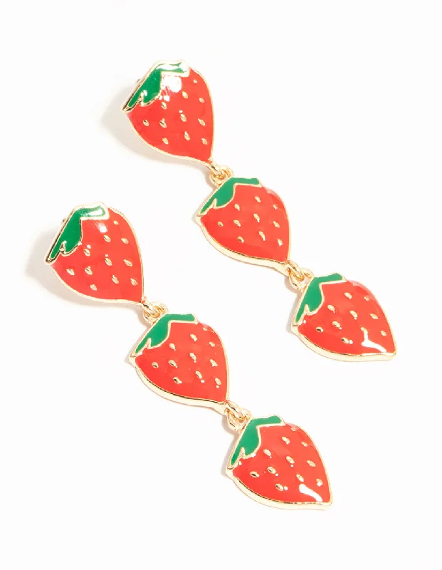 Vintage-Inspired Drop Earrings for Retro-Gold Strawberry Drop Earrings