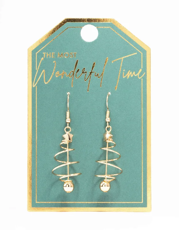 Branded Drop Earrings for Quality-Gold Wire Spiral Tree Drop Earrings