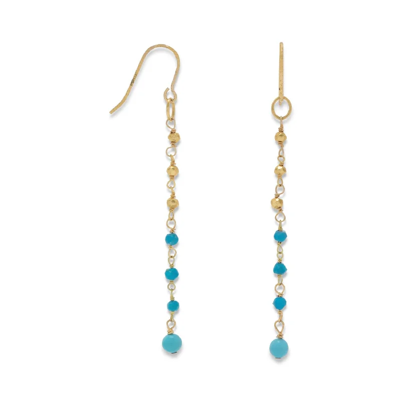 Opal Drop Earrings for Iridescent-Goldtone Chain Drop Earrings with Reconstituted Turquoise Bead Drops