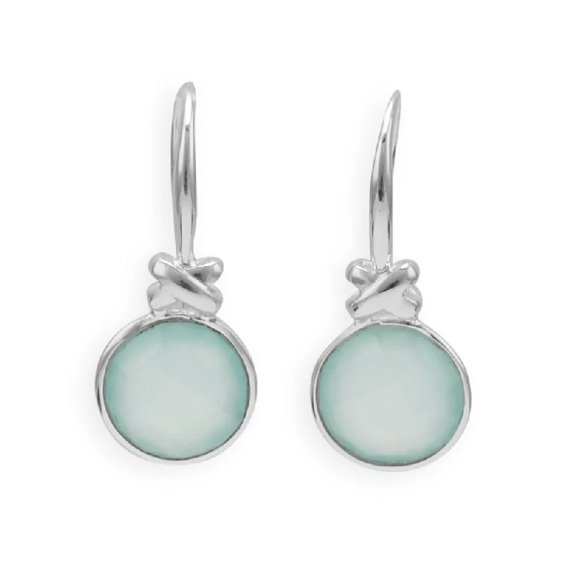 Flower-Shaped Drop Earrings for Delicate-Green Chalcedony Drop Earrings Round Faceted Sterling Silver