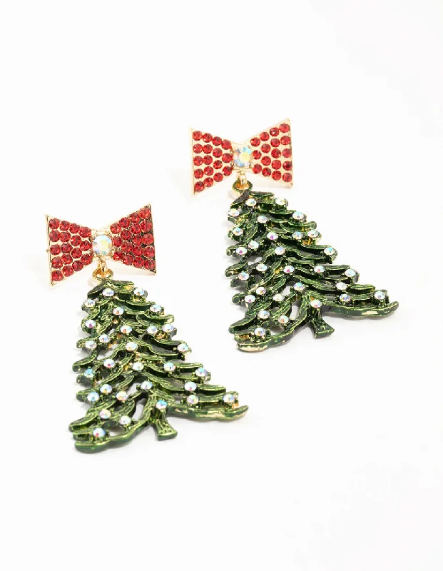 Woven Drop Earrings for Artistic-Green Christmas Tree Drop Earrings