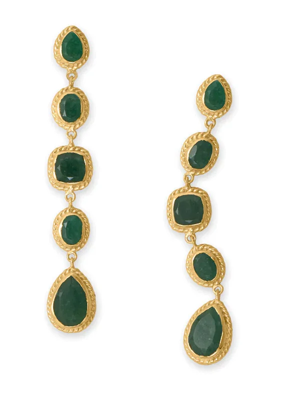 Ruby Drop Earrings for Passionate-Green Quartz Long Drop Earrings 14k Gold-plated Silver