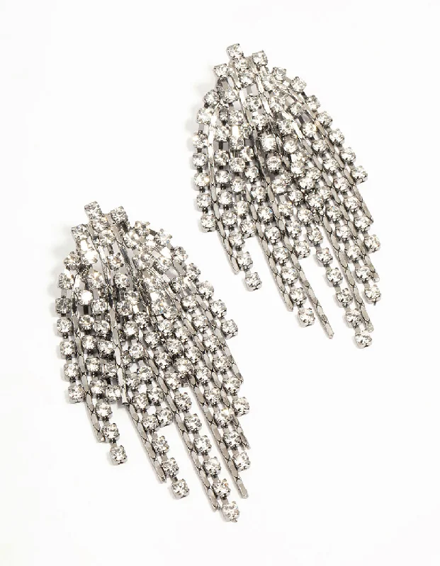 Small Drop Earrings for Delicate-Gunmetal Diamante Cup Chain Drop Earrings