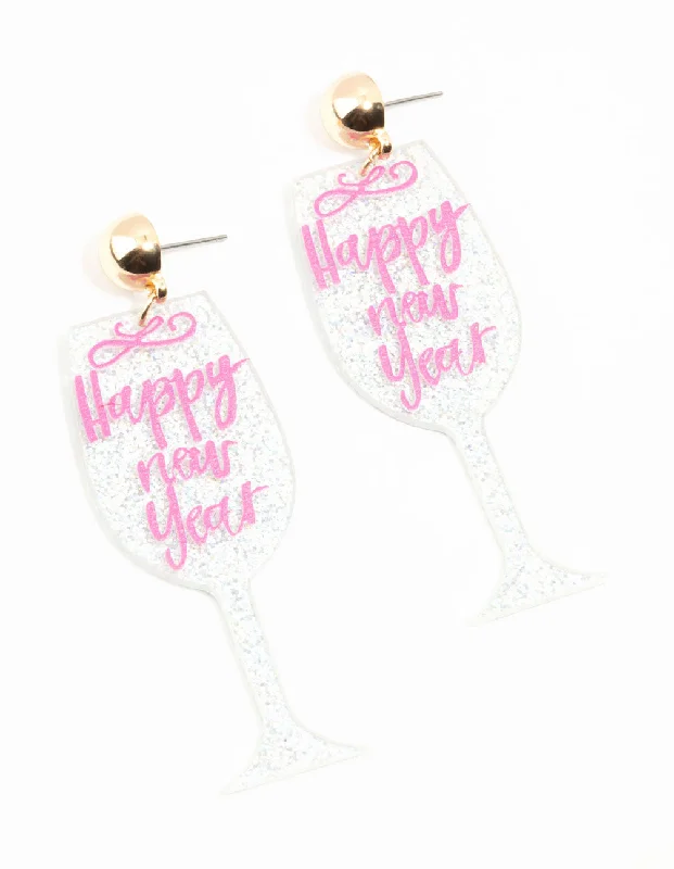 Maximalist Drop Earrings for Bold-Happy New Year Glass Acrylic Drop Earrings