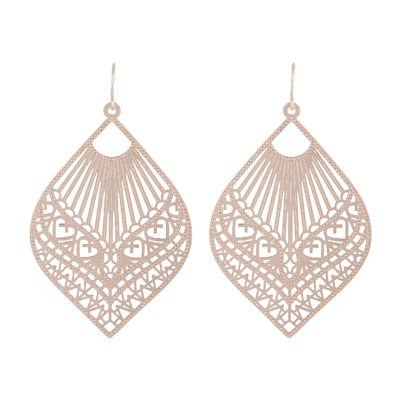 Square Drop Earrings for Modern-Rose Gold Heart Stamp Drop Earrings