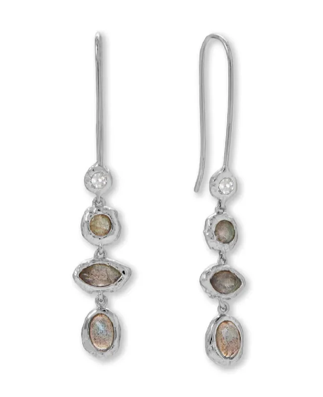 Heart-Shaped Drop Earrings for Loving-Labradorite Multistone Drop Earrings with Cubic Zirconia Hammered Rhodium on Silver - Nontarnish