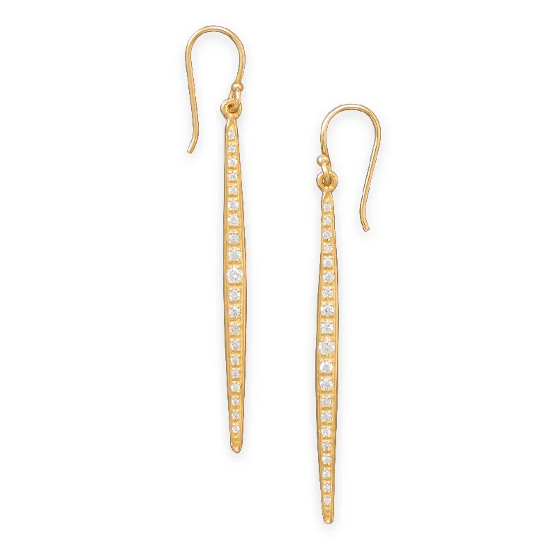 Mysterious Drop Earrings for Intriguing-Long Stick Drop Earrings with Cubic Zirconia Gold-plated Sterling Silver