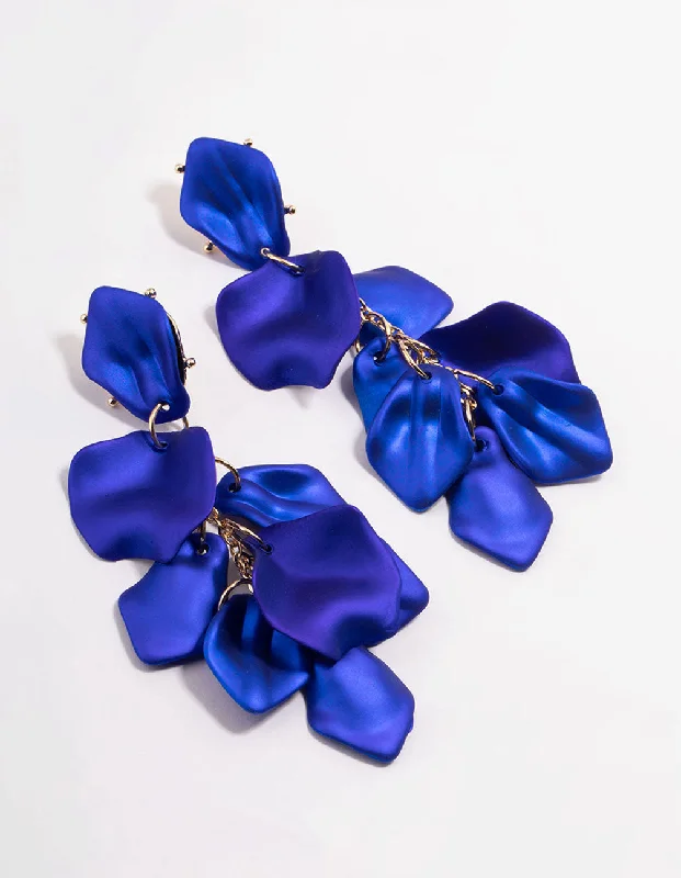 Onyx Drop Earrings for Bold-Blue Coated Petal Drop Earrings