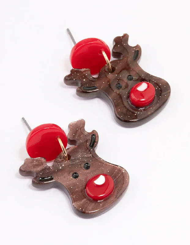 Diamond Drop Earrings for Sparkling-Acrylic Glittery Reindeer Drop Earrings