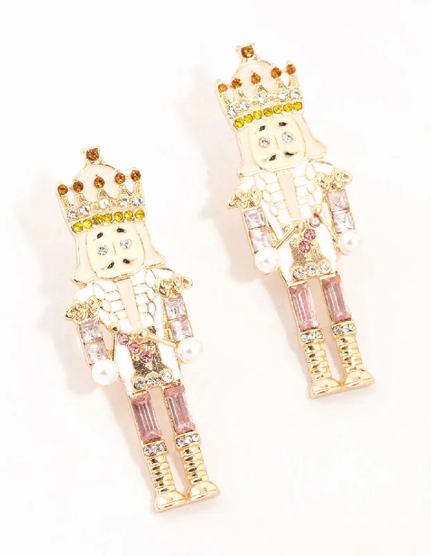 Bohemian Drop Earrings for Free-Spirited-Pink & Amber Diamante Nutcracker Drop Earrings