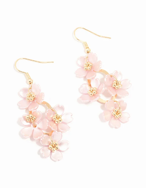 Embellished Drop Earrings for Fancy-Lilac Pearlised Flower Vine Gold Drop Earrings