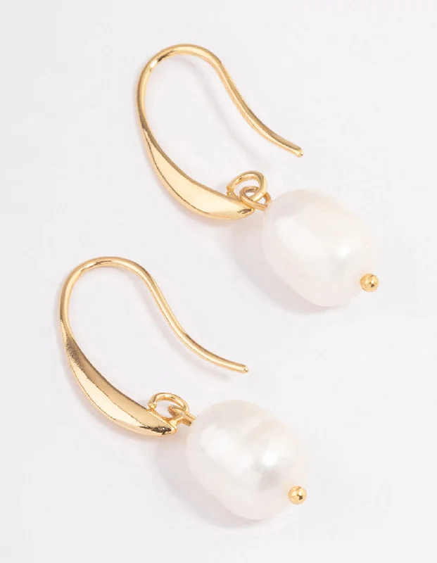 Quartz Drop Earrings for Simple-Gold Plated Freshwater Pearl Medium Hook Drop Earrings