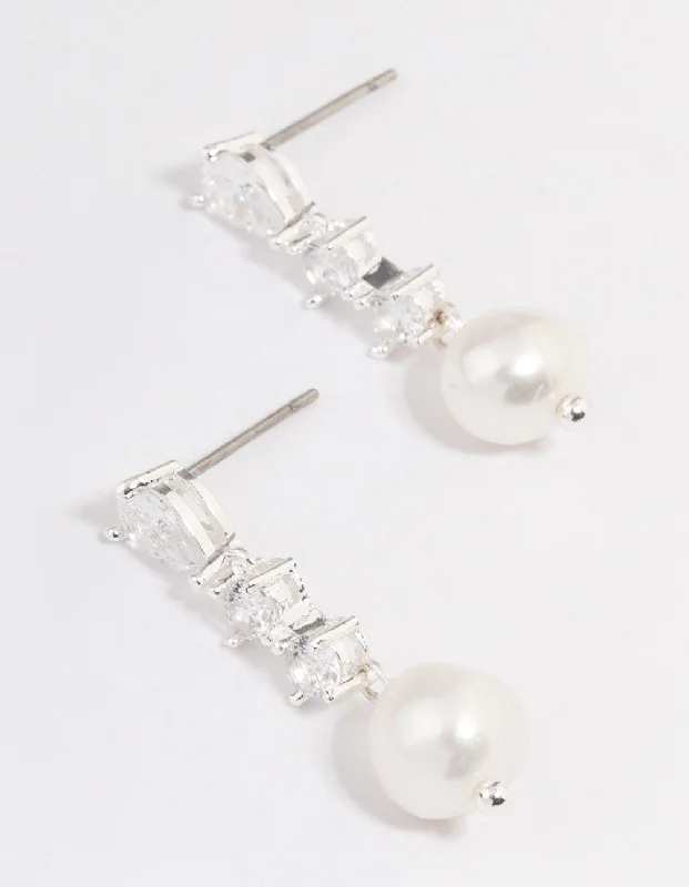 Gothic Drop Earrings for Dark-Silver Plated Cubic Zirconia Pearl Small Drop Earrings