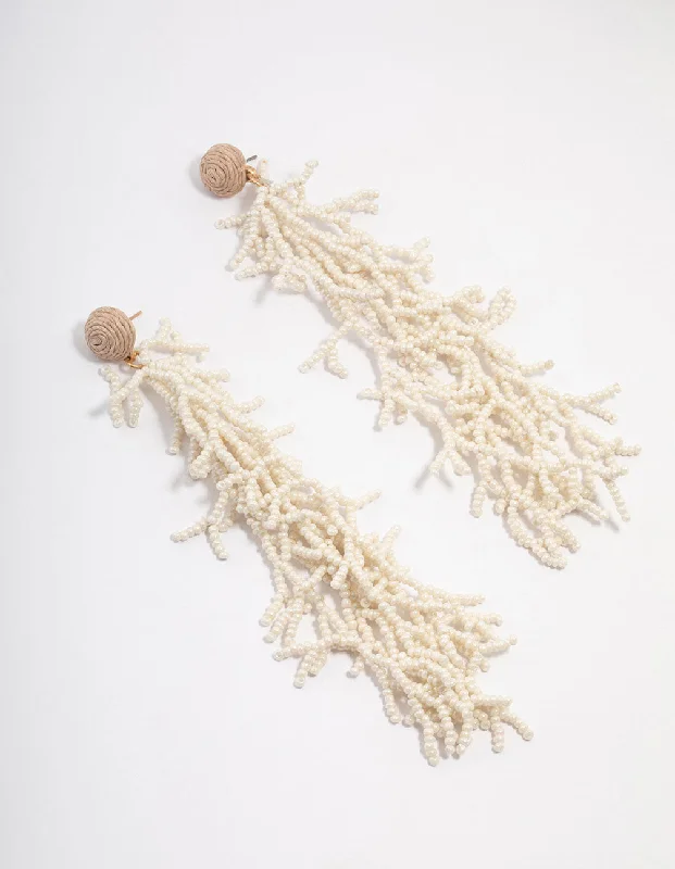 Bohemian Drop Earrings for Free-Spirited-Raffia Sea Coral Drop Earrings