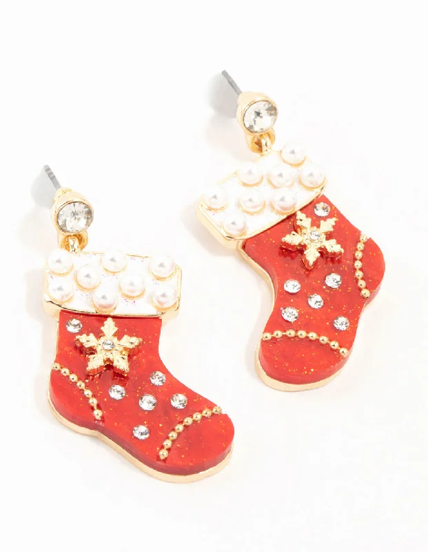 Modern Drop Earrings for Contemporary-Red Acrylic Stocking Drop Earrings