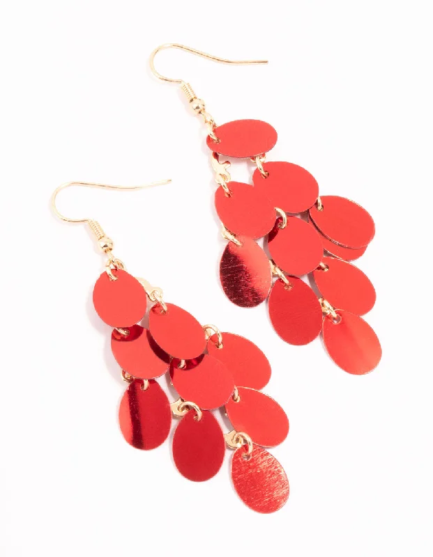 Classic Drop Earrings for Timeless-Red Cascading Sequin Gold Drop Earrings