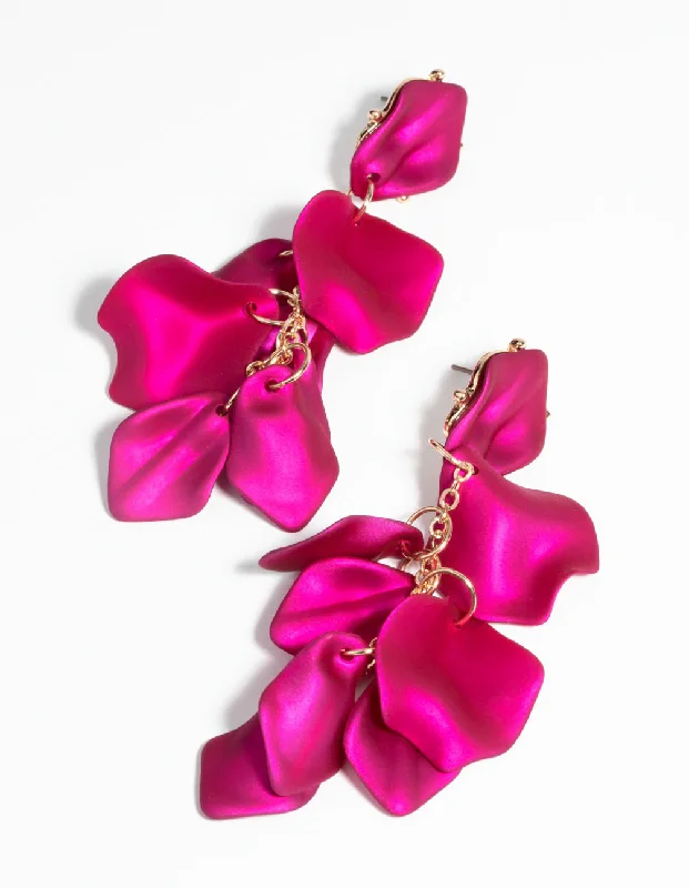 Adjustable Drop Earrings for Custom-Fuchsia Petal Drop Earrings