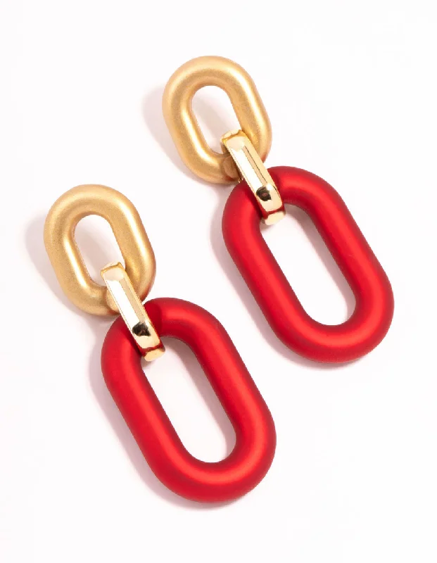 Detachable Drop Earrings for Versatile-Red Coated Metal Pearlised Link Drop Earrings