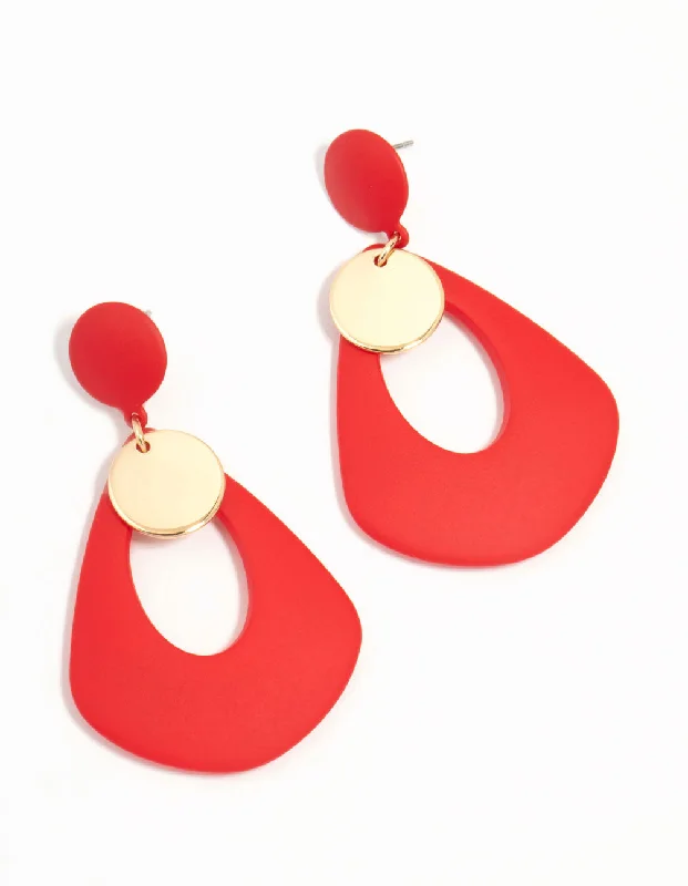 Padded Drop Earrings for Ear-Red Coated Metal Trapeze Drop Earrings