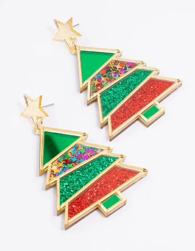 Gothic Drop Earrings for Dark-Red & Green Acrylic Tree Gold Drop Earrings