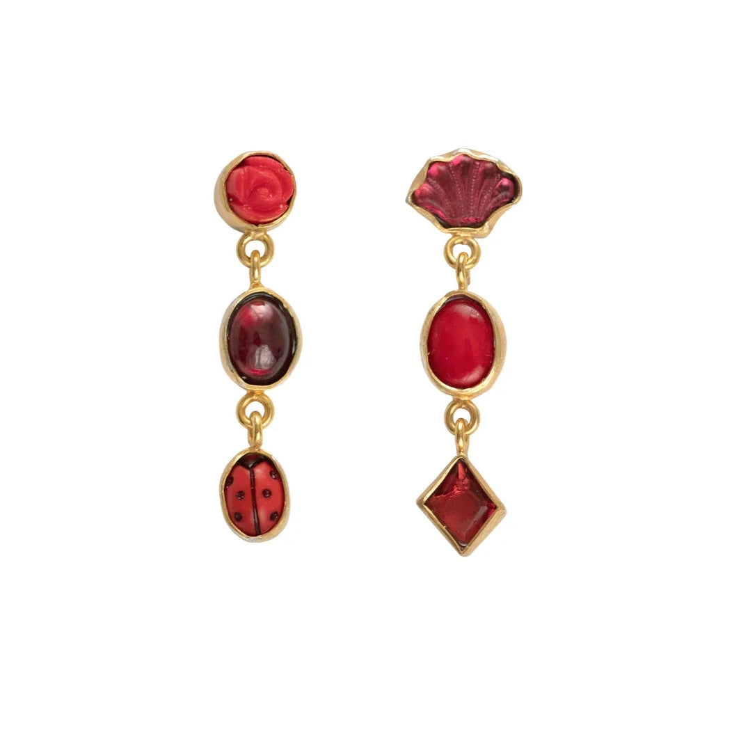 Amber Drop Earrings for Warm-Red Three Charm Moving Drop Earrings