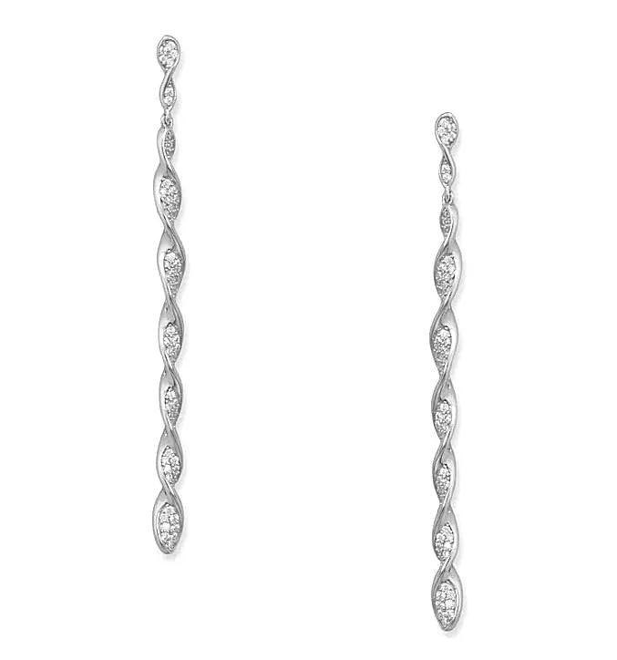 Jade Drop Earrings for Natural-Rhodium-plated Sterling Silver Pave Cubic Zirconia Spiral Twist Drop Earrings