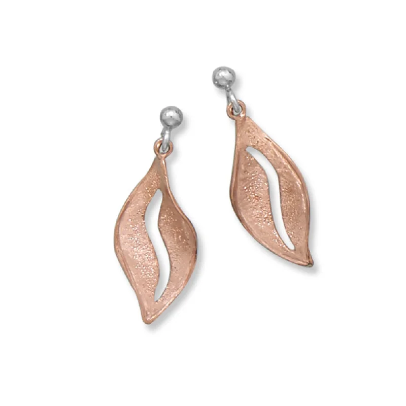 Simple Drop Earrings for Subtle-Rose Gold-plated Sterling Silver Leaf Ball Post Drop Earrings