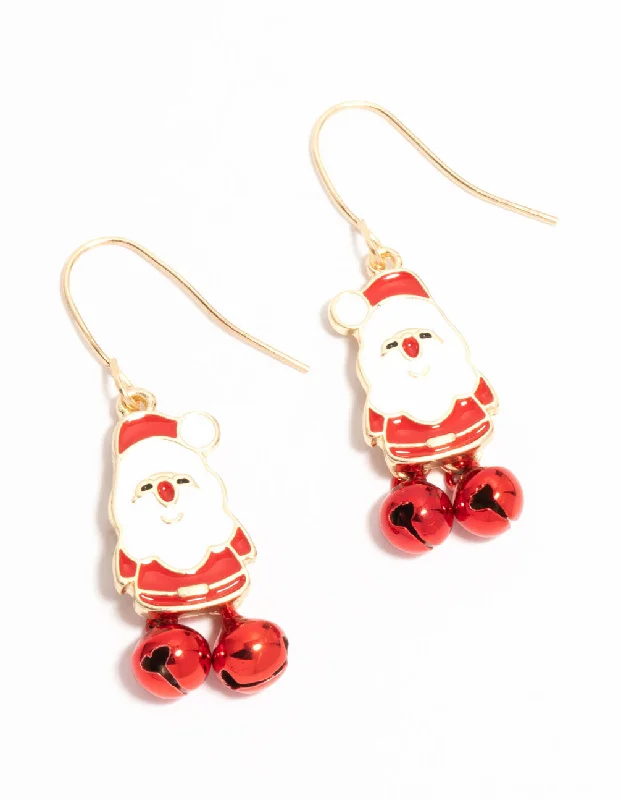 Retro Drop Earrings for Old-School-Red Santa & Bells Drop Earrings