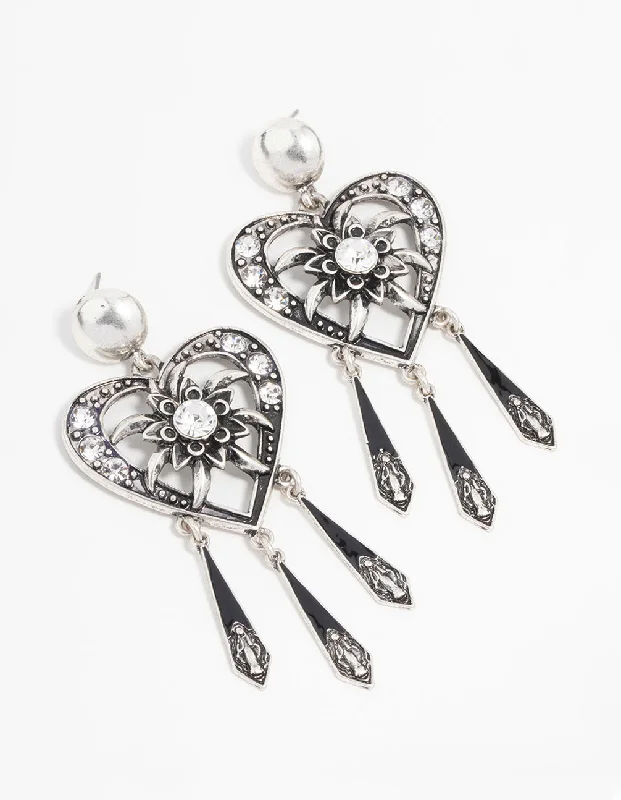 Infinity Drop Earrings for Eternal-Silver Beaten Pearl Heart Drop Earrings