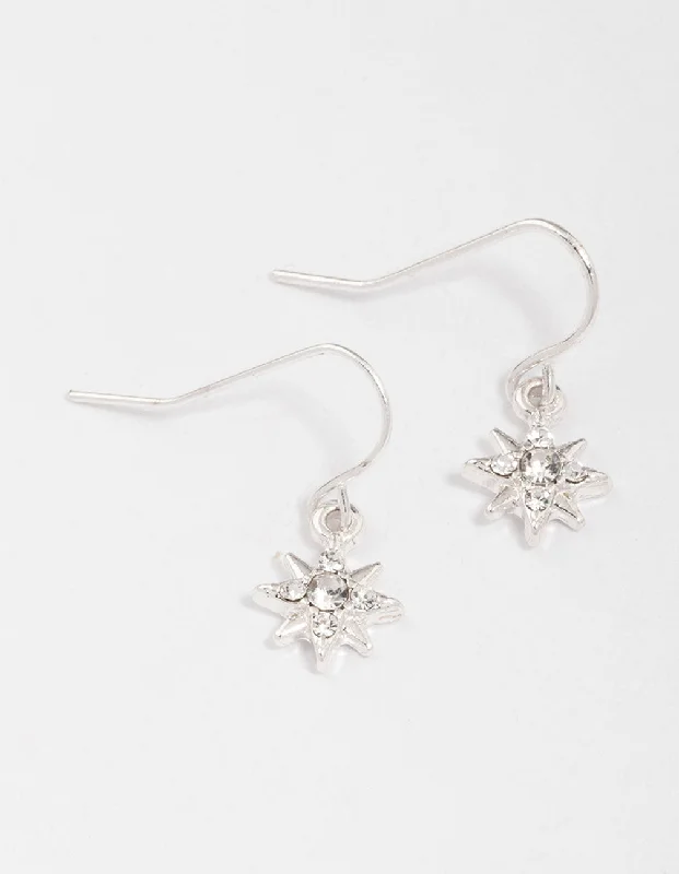 Designer Drop Earrings for High-End-Silver Diamante Star Drop Earrings