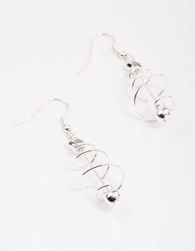 Patterned Drop Earrings for Interest-Silver Wire Spiral Tree Drop Earrings