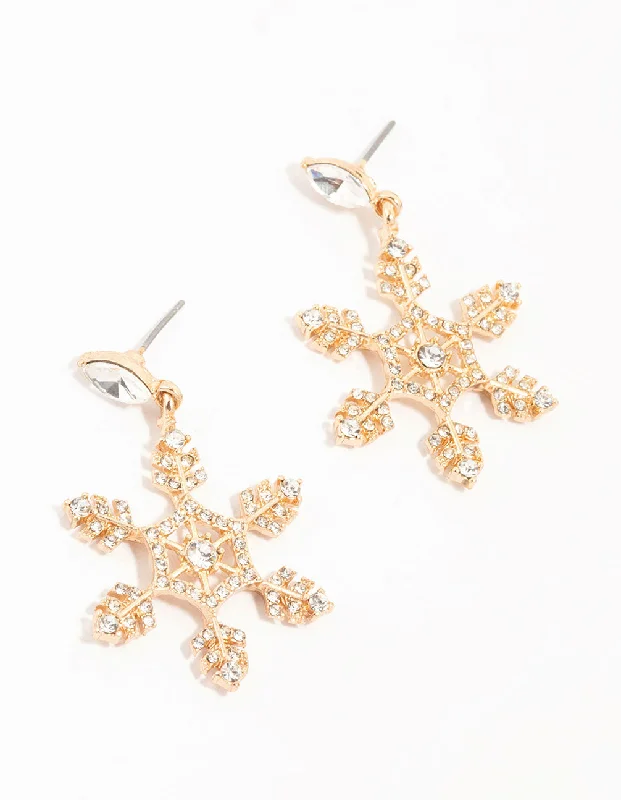 Sparkling Drop Earrings for Shiny-Gold Diamante Snowflake Drop Earrings