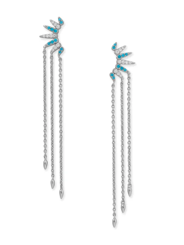 Diamond Drop Earrings for Sparkling-Spike Drop Earrings with Synthetic Turquoise and Cubic Zirconia Rhodium on Silver