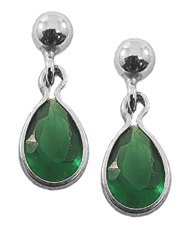 Formal Drop Earrings for Special-Sterling Silver Ball Post with Drop Earrings Cubic Zirconia Teardrop - Green