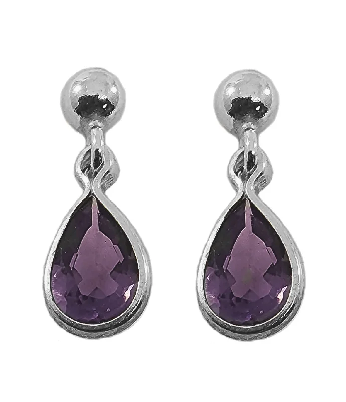 Beaded Drop Earrings for Decorative-Sterling Silver Ball Post with Drop Earrings Cubic Zirconia Teardrop - Purple