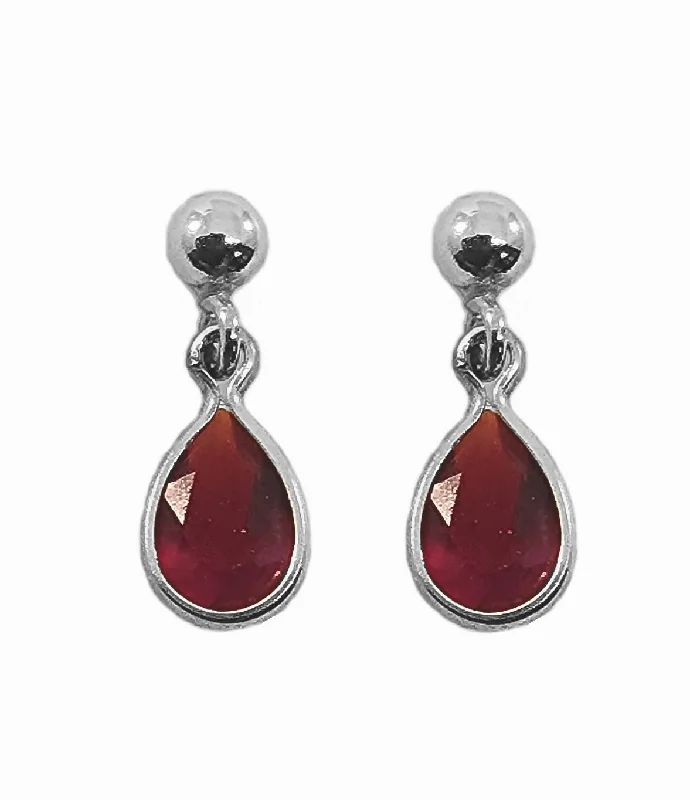 Fashion Drop Earrings for Trendy-Sterling Silver Ball Post with Drop Earrings Cubic Zirconia Teardrop - Red